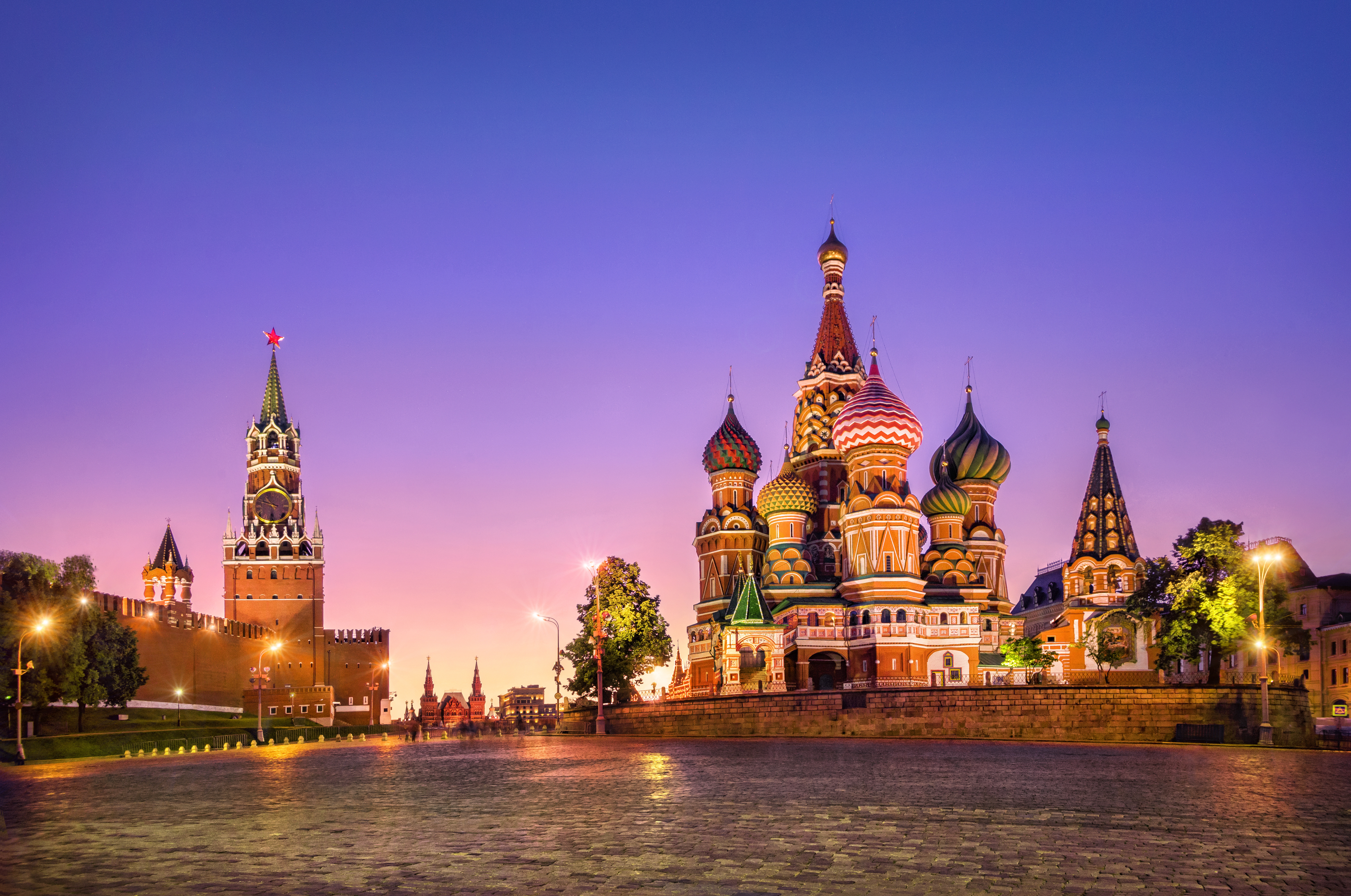 St. Basil's Cathedral and Spasskaya tower at sunset